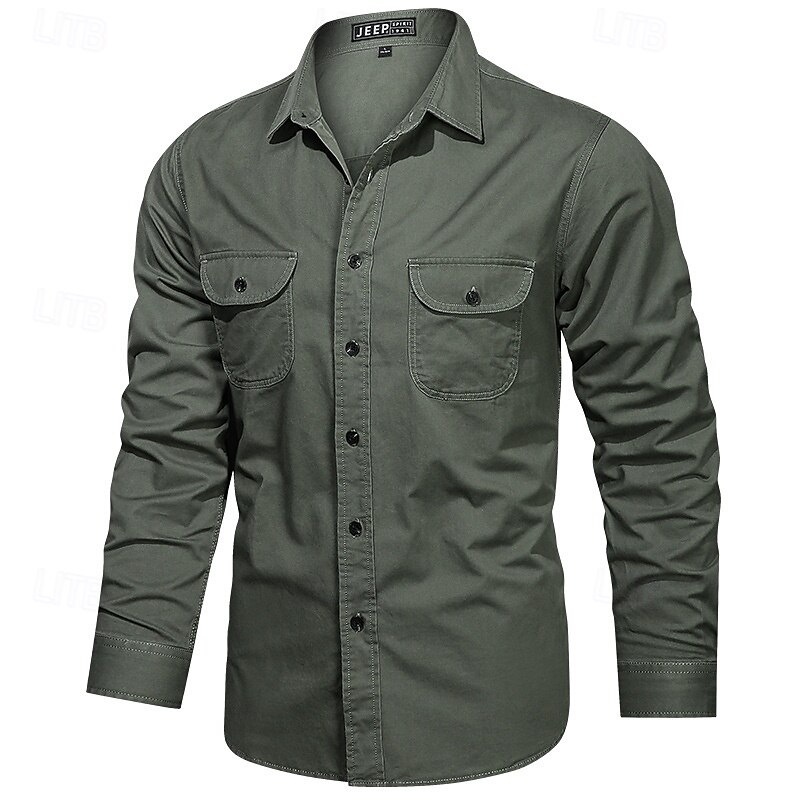 Herren Hemd Sommerhemd Freizeithemd Knopfhemd Cargohemd Dunkel Blau Kaki Armeegrün Langarm Einfach Hemdkragen Urlaub Hawaiianisch Tasche Bekleidung 100% Baumwolle Mode Lässig Bequem 2025 - $36.99 –P7