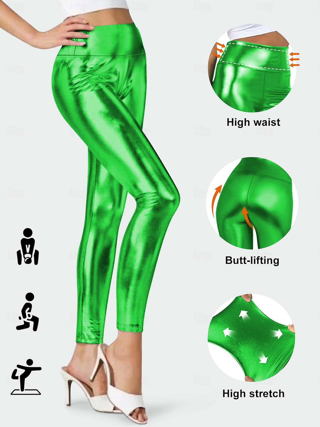 Retró 1970-es évek Hosszú Leggingek PU nadrág Diszkó Fényes latex patent Fémes Női Mindszentek napja Farsang Pride Parade Büszkeség hónapja Felnőttek Nadrágok Minden évszak 2025 - $20.99 –P12