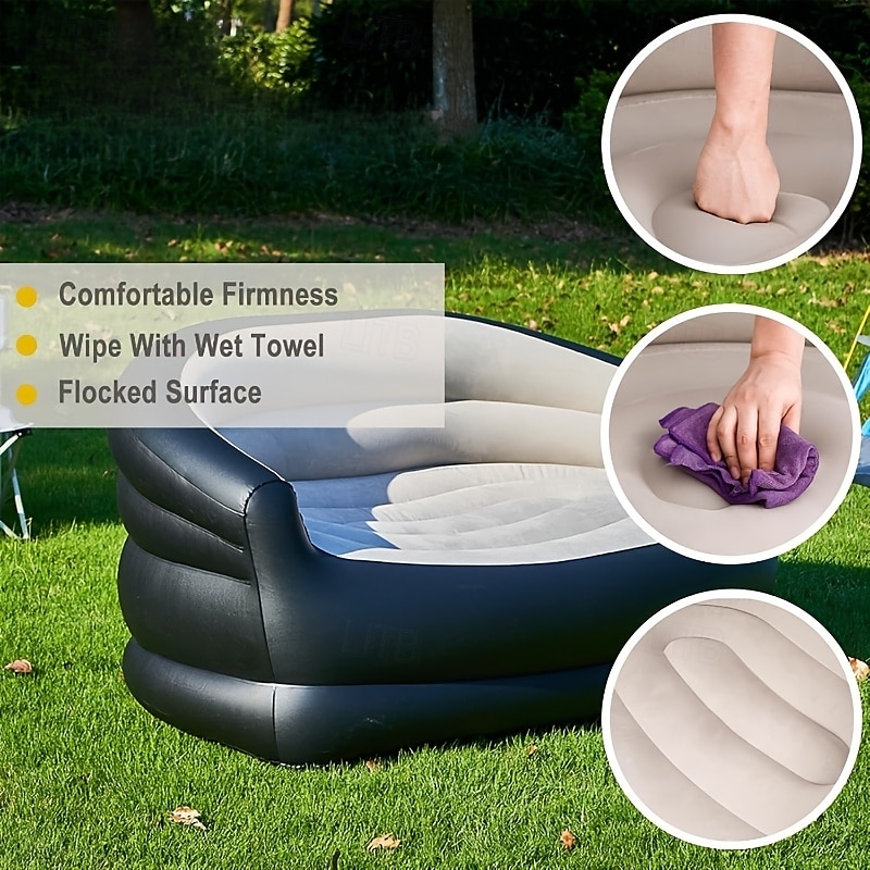 Sofá inflable plegable con bomba de aire, ideal para camping, picnics, balcones y salas de estar. 2025 - $92.99 –P3