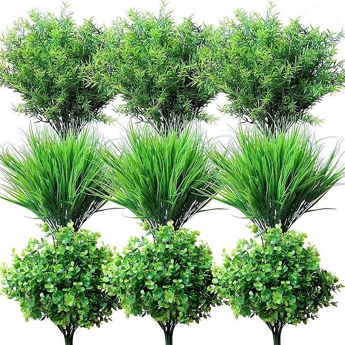 19 fiori artificiali finti di eucalipto, piante verdi, decorazioni per giardini interni ed esterni, piccole composizioni di erba primaverile, piante verdi finte per la decorazione di casa, patio e del 2025 a $18.99 –P1
