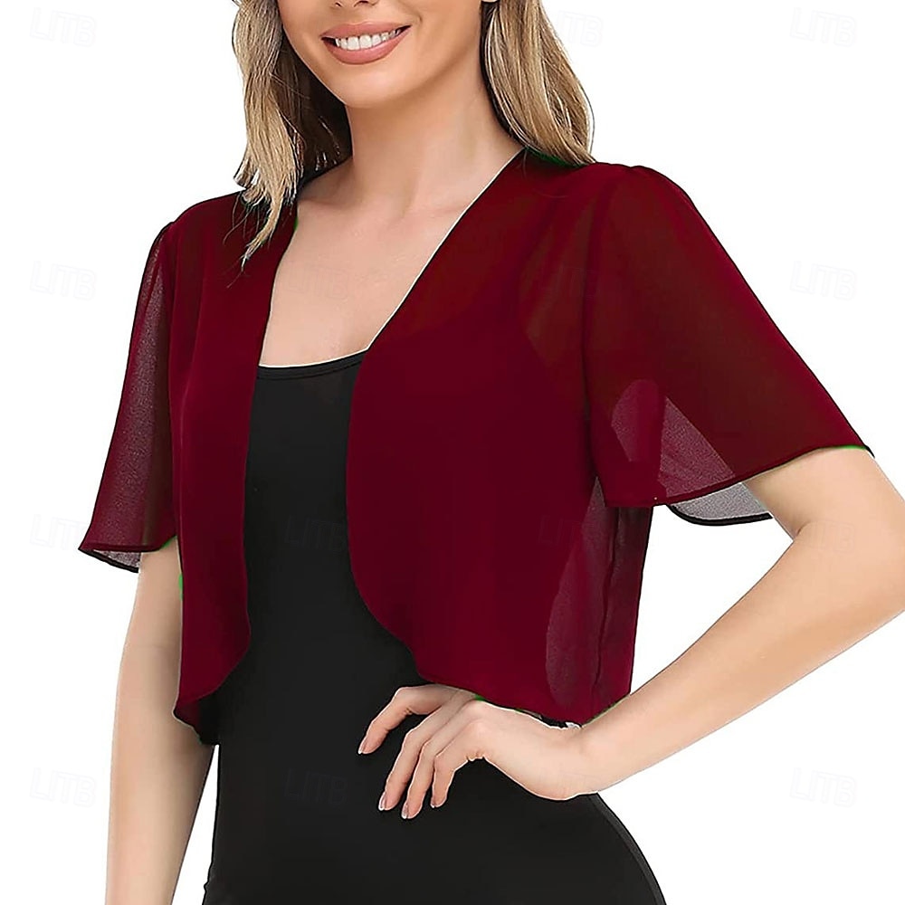 Capa Elegante para Mulheres Proteção Solar Manga Curta Chiffon Indicada para Casamento Com Cor Pura Para Verão de 2025 por $7.99 –P13