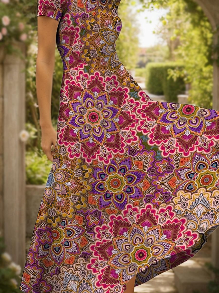 Femmes Robe maxi Robe Décontractée Robe trapèze Robe d'été Vacances ancien Ethnique Coupe régulière Graphique Géométrique Motif cachemire damassé bohème Manche Courte Col carré Rouge Bleu Ét de 2025 ? $30.99 –P3