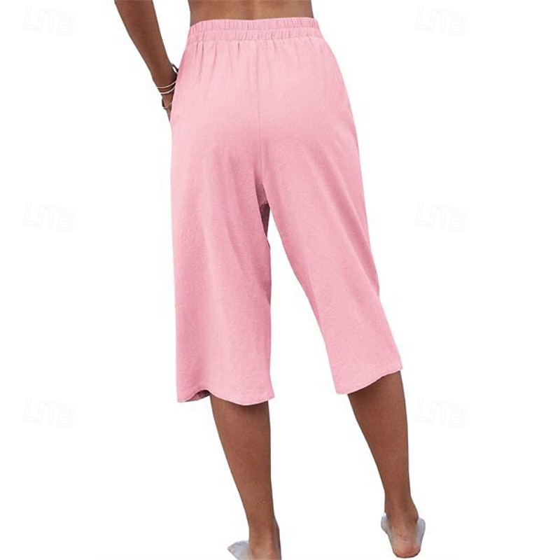 Damen Kunstbaumwollleinen Caprihose Stoffhosen Lässig Wadenlang Natürliche Taille Einfach Tasche Elastischer Bund Außenbereich Bequem Urlaub Straße Wein Grau Schwarz Rosa Sommer Normale Passform 2026 - $17.49 –P16