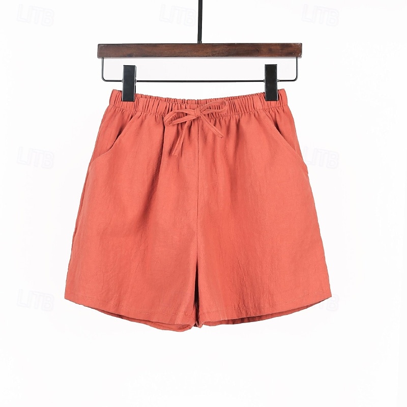 Mulheres Shorts de algodão e linho Calção Calças Roupa de rua Casual Curto Natural Tecido Bolsos Design de cordão elástico Confortável Exterior Ao ar livre Feriado Verde Floresta Ferrugem Azul de 2025 por $17.99 –P15