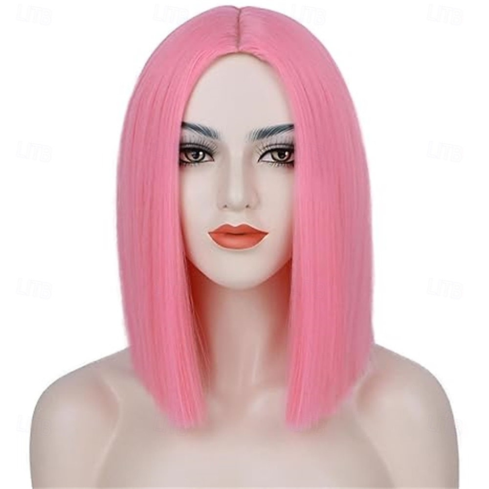 2025年 女性用ブラックボブウィッグ、前髪なしショートストレートボブ、ミドルパート、肩までの長さの耐熱合成ウィッグ、毎日のパーティー、コスプレ、ハロウィンに コレクション – $25.99 –P7