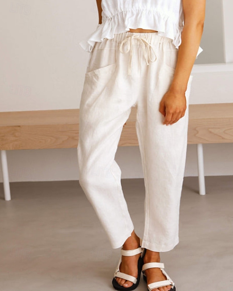 Per donna Pantaloni in cotone e lino Pantaloni Eleganti Moda Streetwear Lunghezza intera Naturale Semplice Tasca Design con Coulisse Elastica All'aperto Confortevole Vacanza Uscire Ruggine Blu cielo del 2025 a $22.99 –P1
