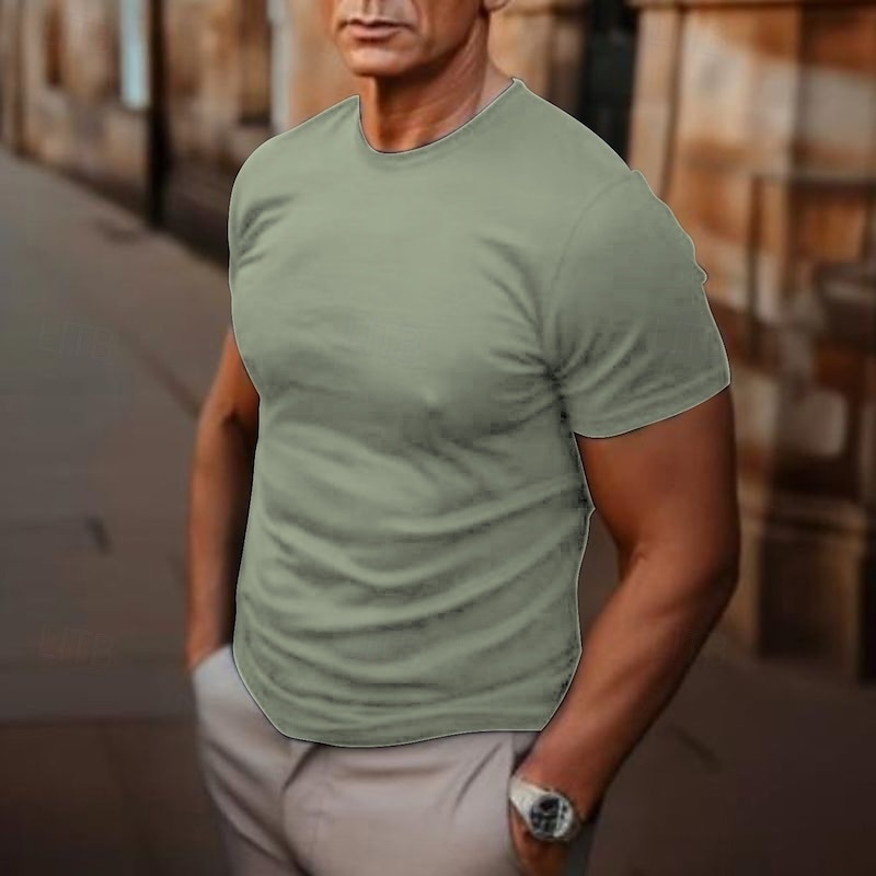 Men's T Shirt Short Sleeve Crew Neck Summer Plain Fashion Designer Basic Classic Vacation Street Going out Black White Dark Green Top Tee for Men 2025 - $15.49 –P4