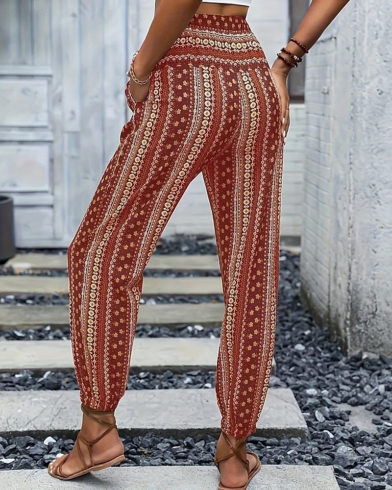 Mujer Persona que practica jogging Pantalones Vacaciones Boho Longitud total Media cintura Geométrico Cintura elástica Transpirable Cómodo Microelástico Calle Ropa Cotidiana Noche Morrón Oscuro 2025 - $19.99 –P18