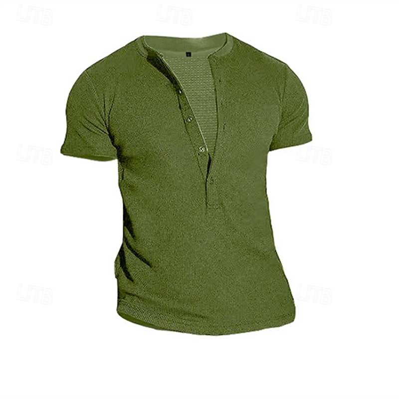 Herren T Shirt Henley Hemd T-Shirt Kurzarmshirt Kurzarm Henley Sommer Frühling Einfach Mode Designer Basic Knöpfe Urlaub Straße Ausgehen Schwarz Blau Grün Top T-Shirt für Herren 2025 - $24.99 –P10