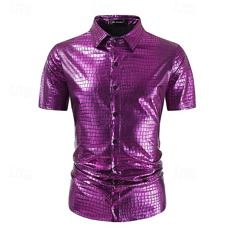 Retró 1980-as évek Póló Ing Diszkó Fényes latex patent Fémes Férfi Mindszentek napja Farsang Pride Parade Büszkeség hónapja Felnőttek Ing Nyár 2025 - $21.99 –P13