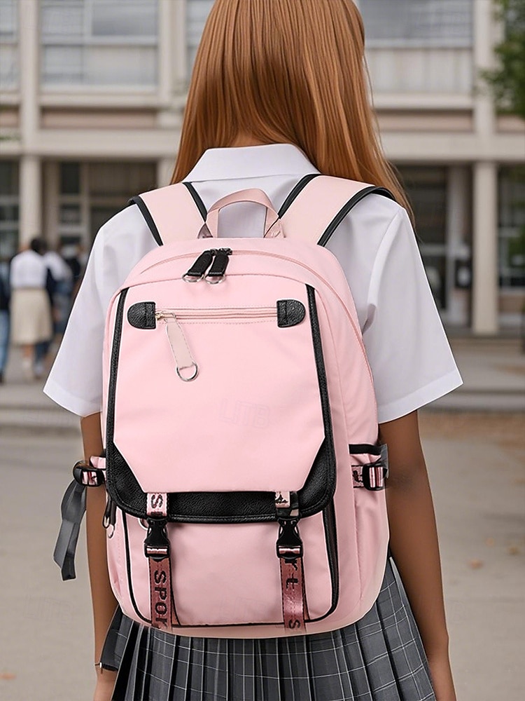 Dziewczęcy plecak kampusowy z ładowarką USB i portem ładowania - lekka, wodoodporna torba na laptopa z nylonu, modny wielokolorowy plecak podróżny dla studentów, nastolatków i do codziennego użytku 2025 - $29.99 –P3