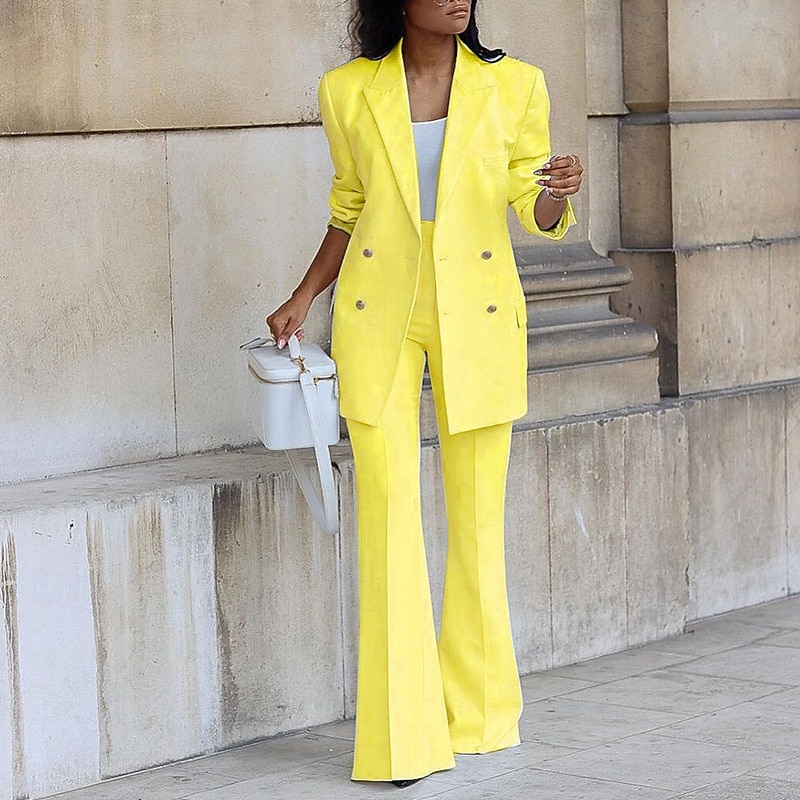 Femmes Mode Streetwear Ensembles en coton et lin Ensembles deux pièces Ensembles de Pantalons manche longue Col de chemise Uni Tenue quotidienne Date Noir Blanche Jaune Été Coupe régulière de 2025 ? $40.99 –P6