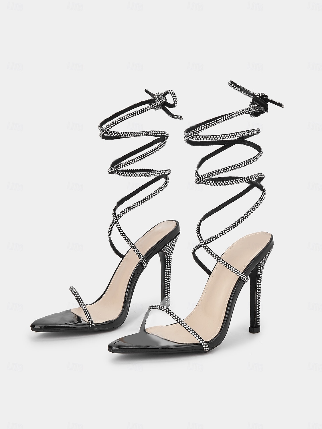Women's Black Lace-Up Rhinestone Stiletto Sandals – Sexy Prom Heels for Nightclub, Formal Events and Date Nights 2025 - $54.99 –P3