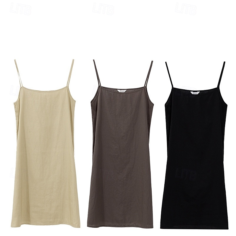 Dámské Mini šaty Bavlněné plátěné šaty Slip Dress Klasické Dovolená Denní Jdeme ven Běžný Bez vzoru Bez rukávů Špagetová ramínka Černá Tmavě šedá Meruňková Léto 2025 - $28.99 –P1