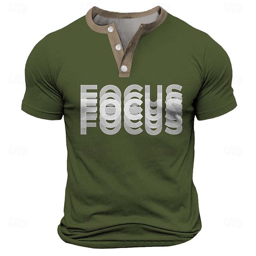 Tricou grafic FOCUS pentru bărbați cu mânecă scurtă stil Henley 2026 - $22.99 –P3