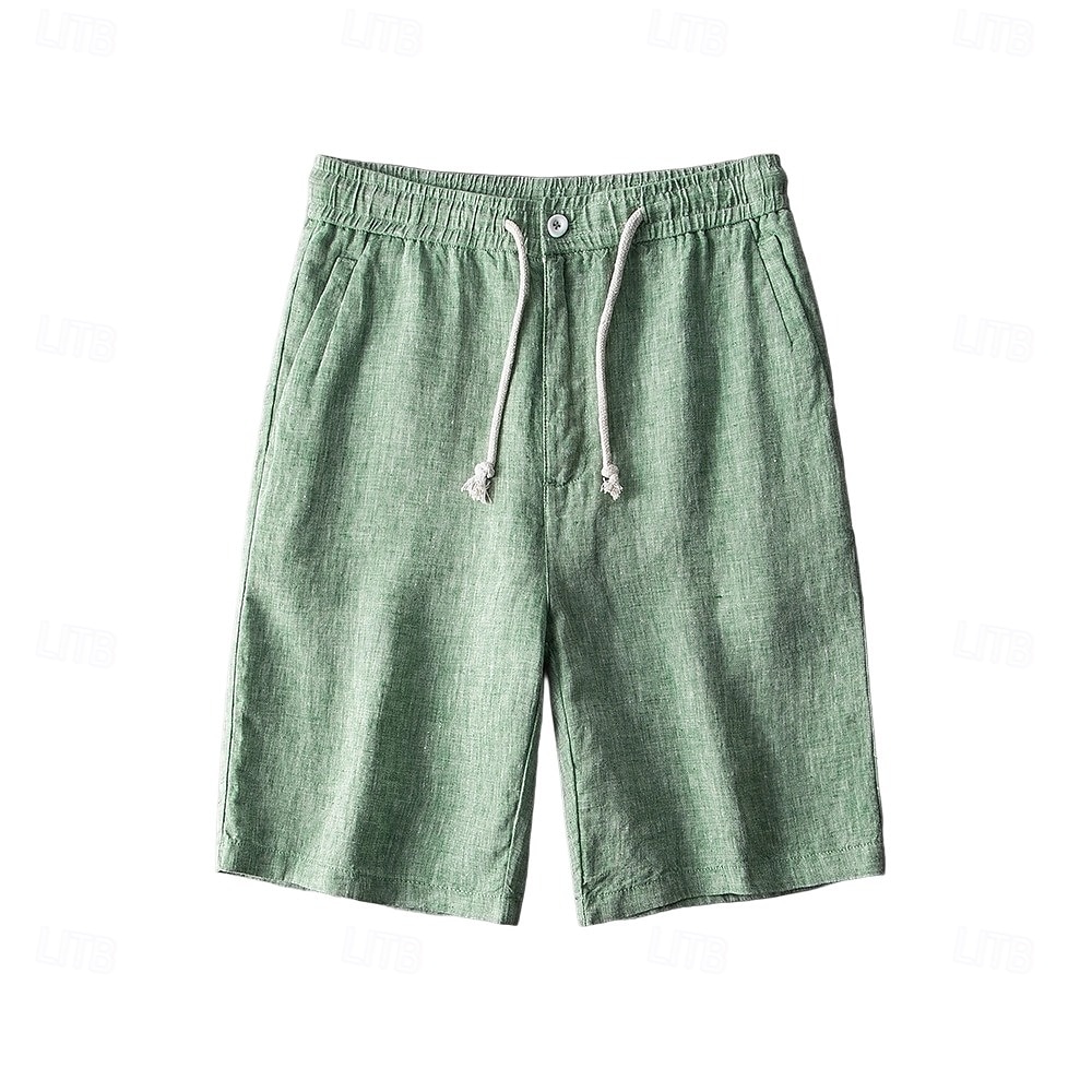 herrshorts i 100 % linne enfärgad knälång utomhus casual daglig semester etnisk stil denim blå ljus khaki oelastisk 2025 - $41.99 –P17