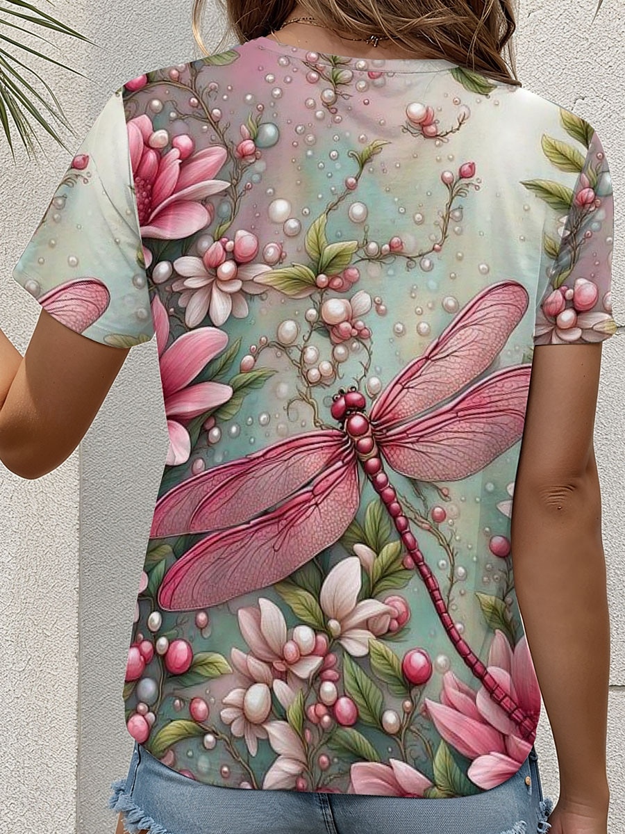 Dame T skjorte Blomstret Grafisk Dyr Årgang Stilfull Klassisk Kortermet Crew-hals Rund hals Vanlige topper Daglig Trykt mønster Rosa Sommer 2025 - $19.99 –P2