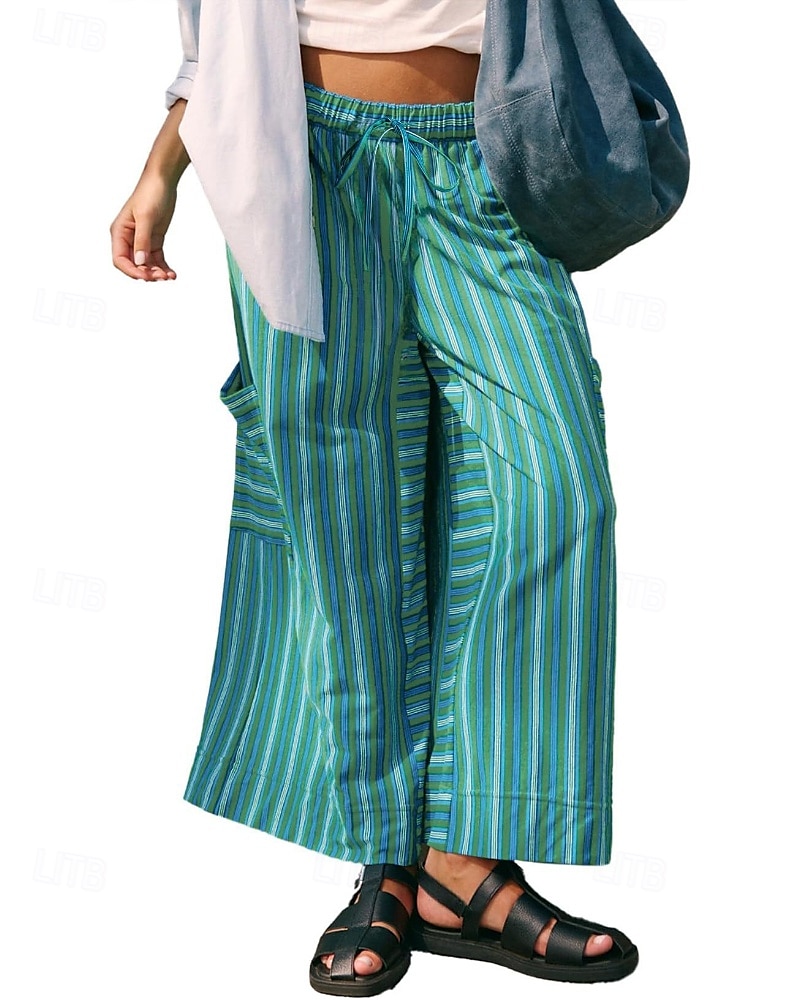 Femmes Slacks Pantalons Streetwear Occasionnel Longueur complète Naturel Rayé Avec Poches Conception à cordon élastique Confortable Extérieur Rue Sortir Rouge orangé Bleu ciel clair Marine fonc de 2025 ? $19.99 –P10