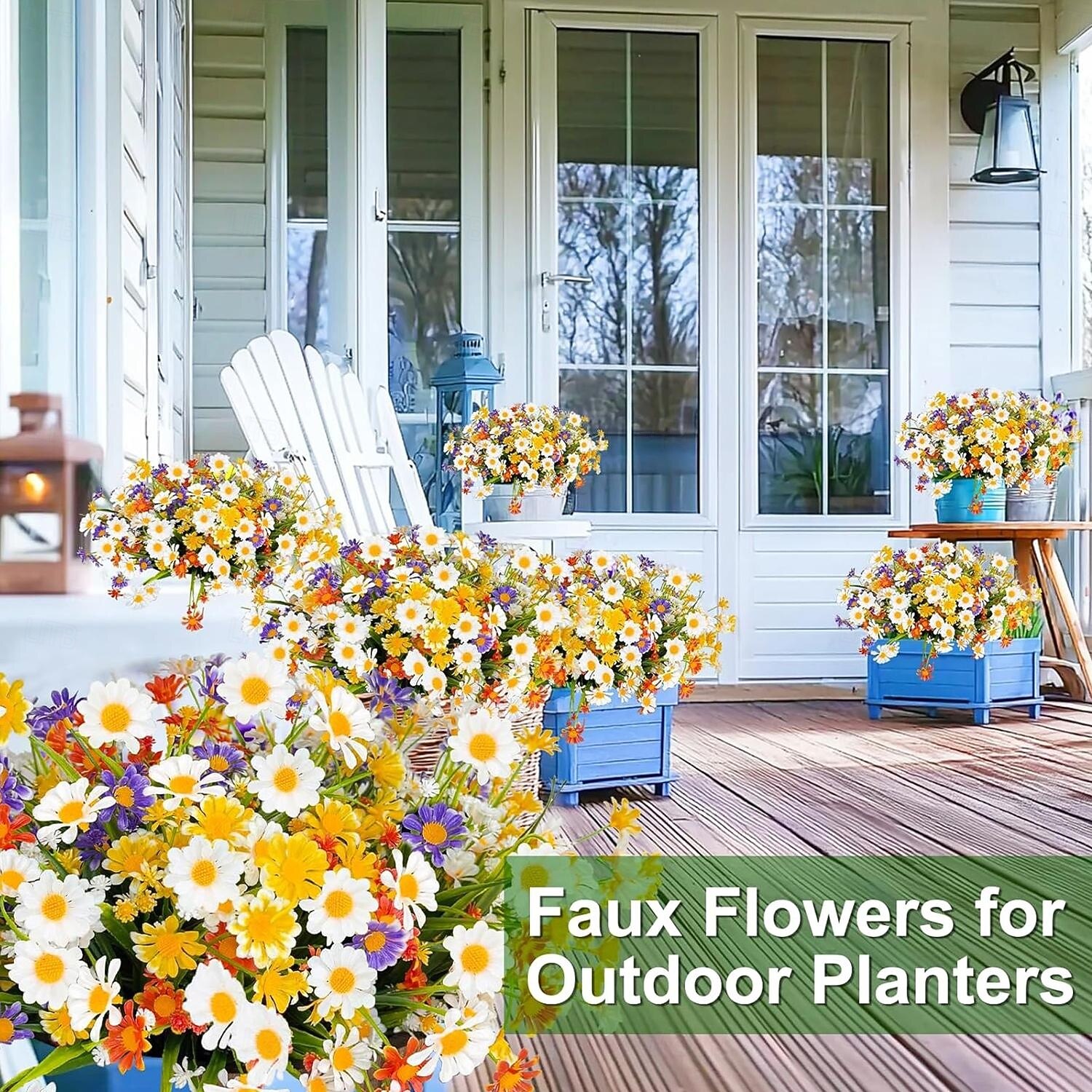 8 связок искусственных цветов ромашки для летнего декора на открытом воздухе, устойчивые к ультрафиолетовому излучению, искусственные цветы для кладбища, пластиковая зелень, кустарник, искусственные 2025 - $20.99 –P2