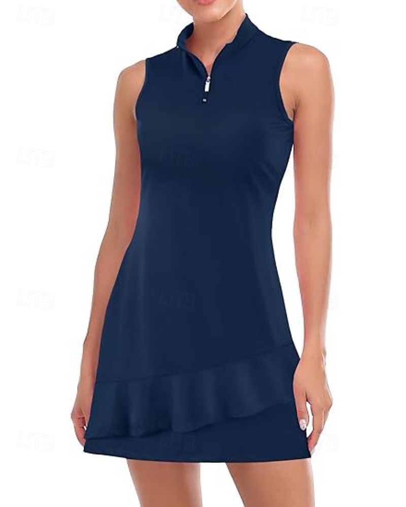 US Open Per donna Abito da tennis con pantaloncini e reggiseno incorporati Abito sportivo Senza Maniche Pieghettato Traspirante Tennis Golf Pickleball Collo con zip Tinta unita Vestito Tank Back Nero del 2025 a GBP £22 –P3