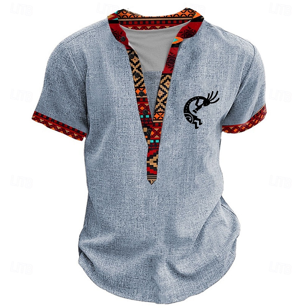 Herren Grafik Stammes Henley Hemd Kurzarm 3D-Druck Mode Designer Basic Täglich Sommer Hellblau Schwarz Grün Khaki Henley Henley T-Shirt 2025 - $20.99 –P4