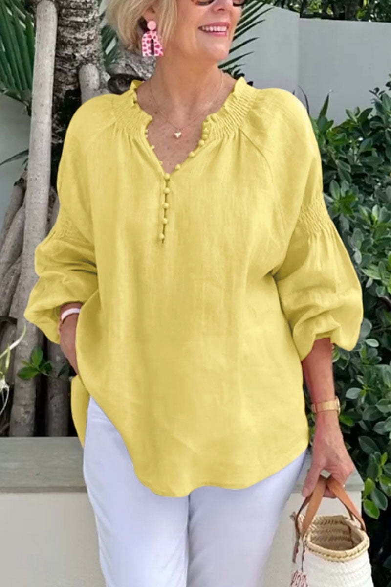 Per donna Blusa Tinta unica Elegante Casual Manica Lunga Scollo a V Top Regolari Quotidiano Ferie Bottoni Bianco Giallo Rosa Blu Grigio Estate Primavera del 2025 a $28.99 –P6