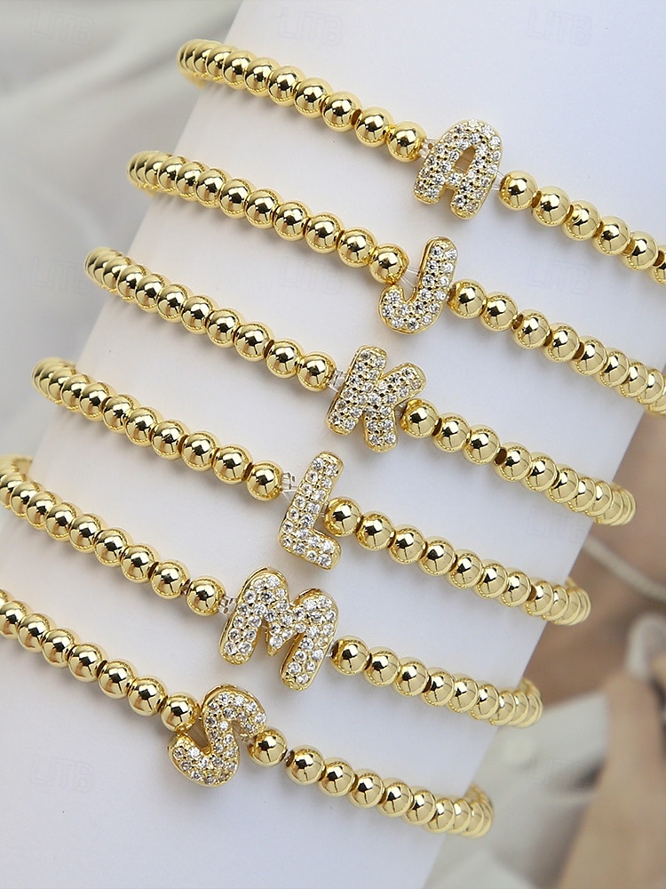 brățară inițială de damă cu margele de aur - bijuterii personalizate cu farmec cu alfabet, design elastic elastic reglabil, stil elegant, potrivită pentru cadouri de absolvire, zile de naștere și purtare zilnică 2025 - $11.99 –P3