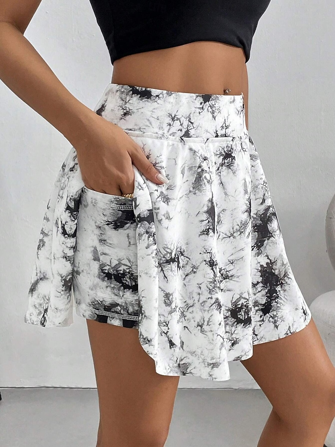 Dámská krátká sukně culottes štíhlá módní ležérní mini vysoký pas sukně grafické tie dye elastické denní bílá růžová šedá léto úplet polyester 2025 - $19.99 –P5