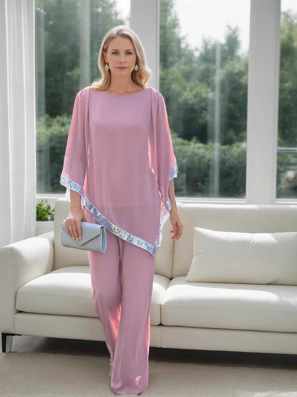 Dvoudílné Kalhoty Šaty pro matku nevěsty Elegantní Jednoduchý Minimalistické Tričkový Po kotníky Šifón Poloviční rukáv s Sklady Flitry 2025 2025 - $148.99 –P5