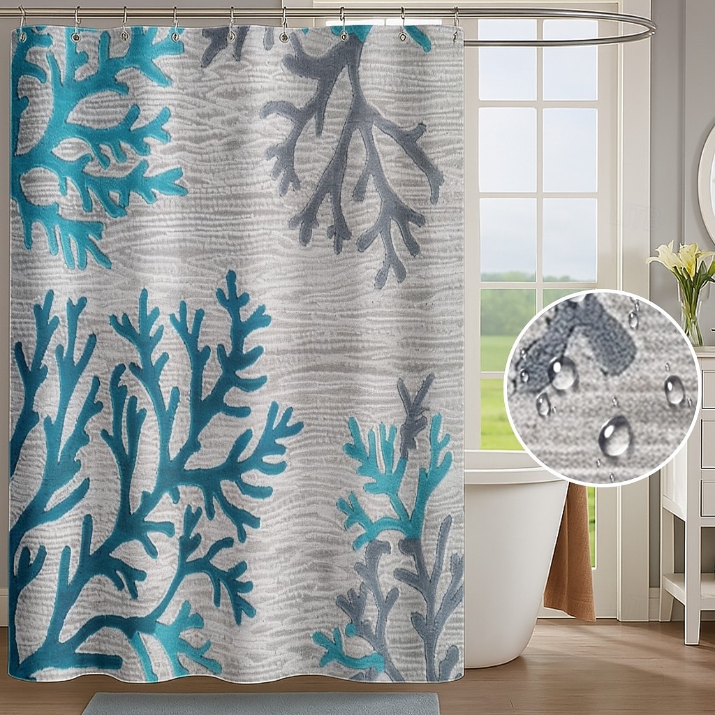 Занавеска для душа с крючками 180см*180см (70"*70") полиэстер washable водонепроницаемая узор морских водорослей декор для ванной 2025 - $25.99 –P1