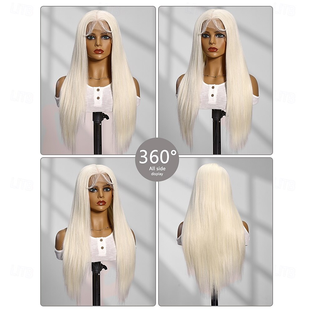 Synthetic Lace Wig Straight Style 26 inch Blonde Middle Part 13x4 Lace Front Wig Women's Wig Light golden 2025 - $62.99 –P2