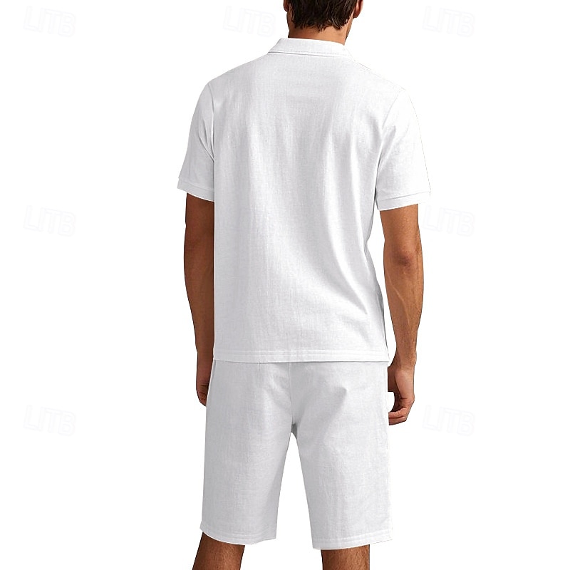 Men's Golf Shirt Golf Polos Shirts Work Casual Lapel Short Sleeve Basic Modern Plain Buttons 2 Piece Summer Regular Fit Apricot Black White Navy Blue Light Grey Army Green Golf Shirt 2025 - $32.99 –P17