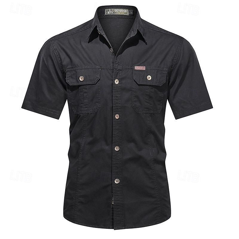 Men's Shirt Summer Shirt Casual Shirt Button Up Shirt Cargo Shirt Denim Blue Black Yellow Deep Blue khaki Short Sleeves Plain Shirt Collar Vacation Hawaiian Pocket Clothing Apparel 100% Cotton 2025 - $27.99 –P8