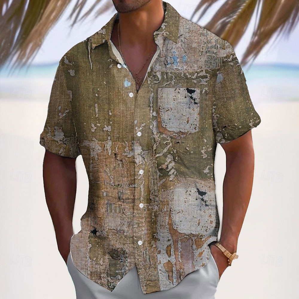 Men's Denim-like Shirt Casual Shirt Button Up Shirt Short Sleeve Vintage Retro Vacation Dailywear Holiday Summer Spring Turndown 3D Print Collared Shirts Front One Pocket Blue Green Khaki Gray 2026 - $25.99 –P4