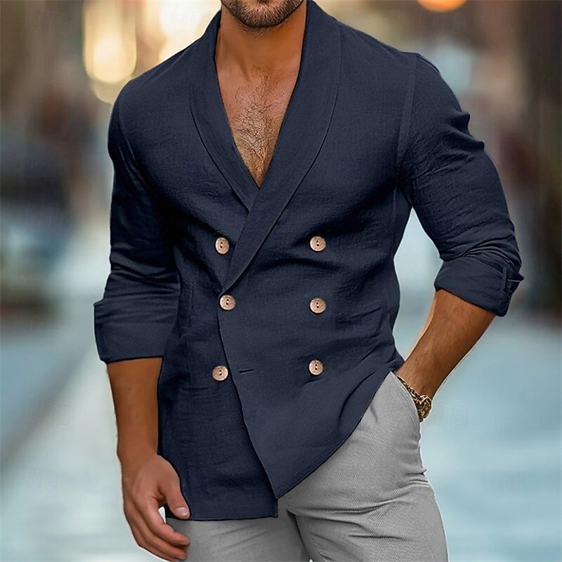 Herren Hemd Sommerhemd Freizeithemd Strandhemd Weiß Marineblau Grün Aprikose Langarm Einfach Revers Urlaub Hawaiianisch Doppelreihiger Verschluss Bekleidung Polyester Mode Lässig Bequem 2025 - $29.99 –P5