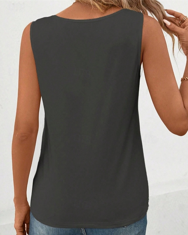 Women's Tank Top Tee Top Plain Fashion Modern Sleeveless Square Neck Regular Tops Daily Beach Wear Black White Gray Summer 2025 - $14.99 –P12