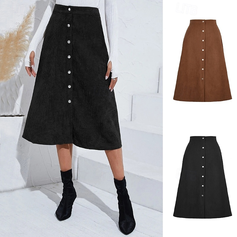 Pentru femei Fustă Casual Midi Talie Medie Fuste Simplu Zdrobit Micro-elastic Vacanță Stradă Negru Roz Îmbujorat Roșu Vin Culoarea ghimbirului Vară Catifea 2025 - $23.99 –P1