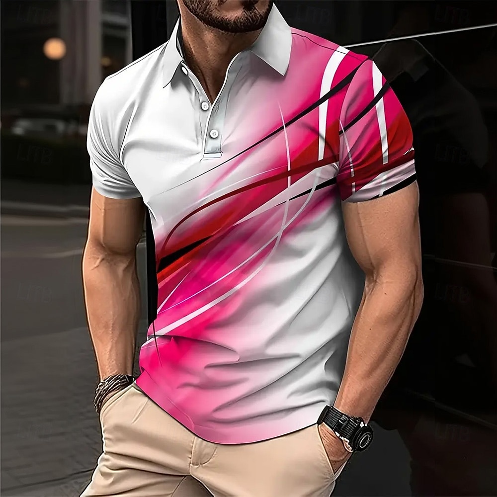Hombre Geométrico Línea Polo Manga Corta Camisas de polo Camisas con cuello Informal de negocios Escuela Exterior Ropa Cotidiana Impresión 3D Verano Negro Rojo Azul Piscina 2026 - $26.99 –P6