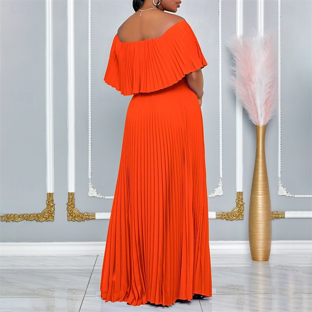 Robe A-Line robes de quinceanera élégante robe mariage invitée de mariage longueur sol manches courtes épaules dénudées polyester sans dos avec plis de 2025 ? $89.99 –P11