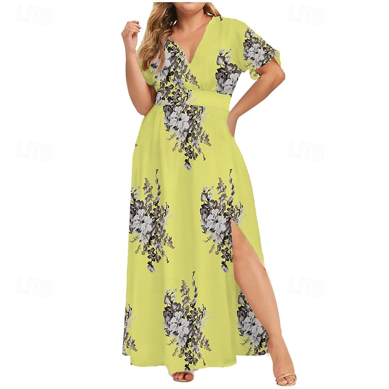 Dam Långklänning Maxiklänning Vardagsklänning Sommarklänning Boho-klänning Klänning med tryck Mode Utomhus Semester Helgdag Normal Blommig Ärmlös Djup V-hals Svart Vit Gul Ljusgrön Sommar Vår 2025 - $27.99 –P6