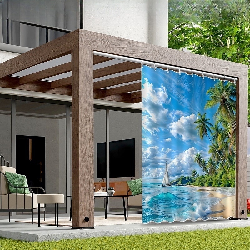 Vízálló Kültéri Függöny Magánélet Tolóteraszos Függöny Pergola Függönyök Fülekkel 3D Táj Tengerparti Kép A Kerti Pavilonhoz Erkélyhez Porchhoz Partira 1 Panel 2025 - $34.99 –P7