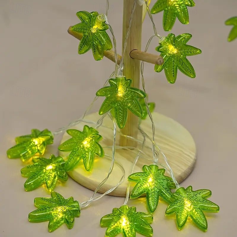 Catena luminosa a forma di foglia verde a LED, 1,5 m, 10 LED, alimentata a batteria, per Natale, San Valentino, camera da letto, festa, matrimonio, ringraziamento, festa della mamma, decorazione del 2025 a $9.49 –P3