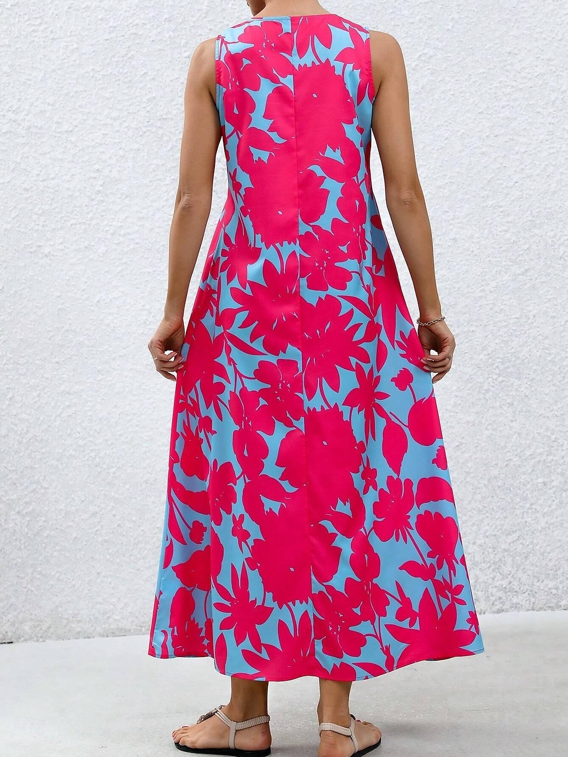 Per donna Abito maxi Abito a trapezio Abito Estivo Vacanza Casual Boho Quotidiano Ferie Vestibilità comoda Floreale Grafico Senza Maniche Scollo a V Rosa Blu Arancione Estate del 2025 a $36.99 –P5