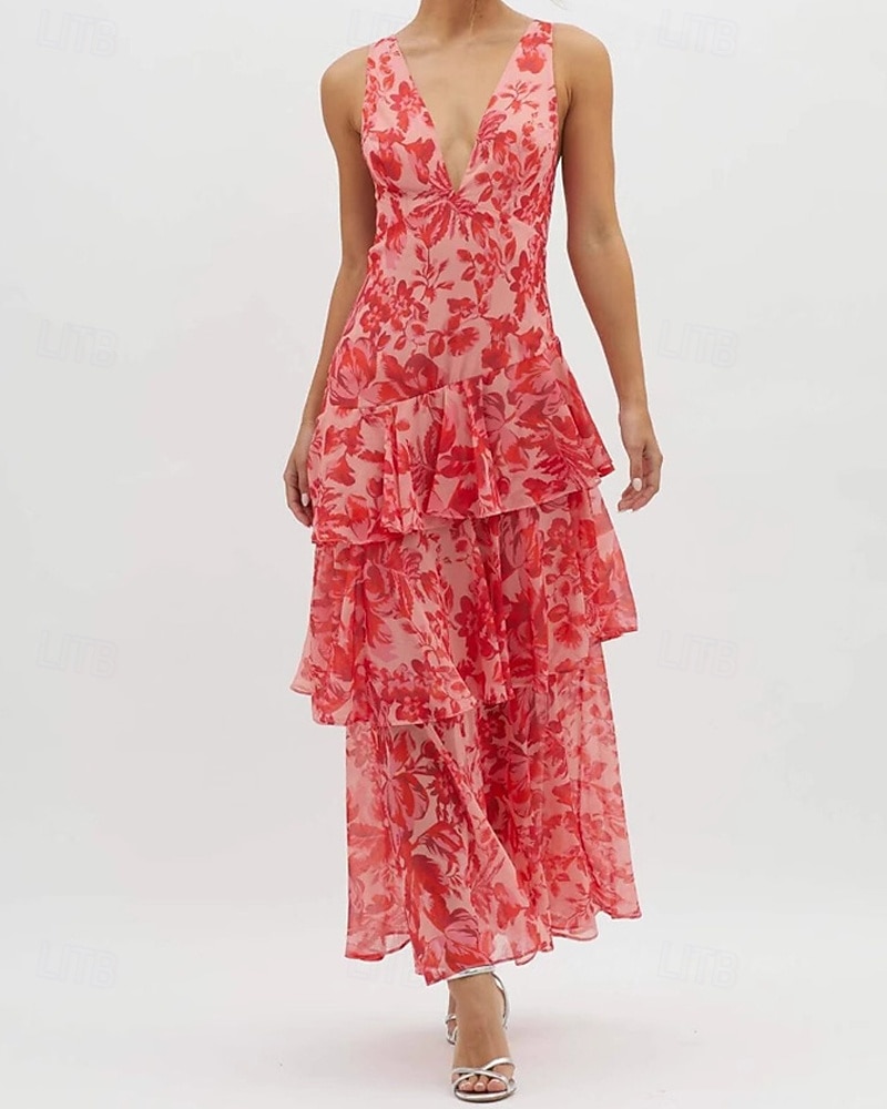 Damskie Długa sukienka sukienka maxi Sukienka Boho Codzienne sukienki Sukienki szyfonowe Letnie sukienki Moda Na zewnątrz Impreza Święto Regularny Kwiaty Bez rękawów Głęboki dekolt w serek Żółty 2026 - $31.99 –P1
