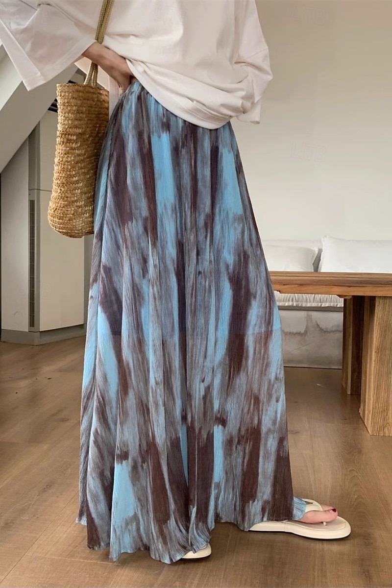 Pentru femei Fustă Epocă Boho Maxi Talie Medie Fuste Cravată Imprimeu Micro-elastic Vacanță Casul / Zilnic Negru Albastru piscină Vară Poliester 2025 - $22.99 –P1