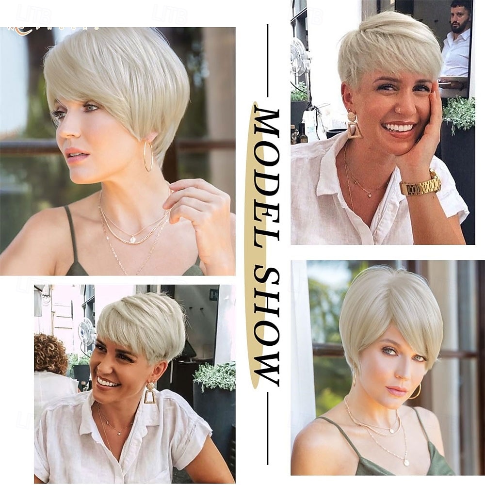 Short Blonde Wigs for White Women with Bangs Pixie Cut Straight Synthetic Replacement Wigs 2026 - $25.99 –P3