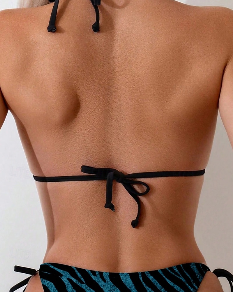 Femmes Maillots de Bain Bikini 2 pièces Maillot de bain Dos nu Tropical Tenues de plage Motif Zèbre Col Halter Sans manches Maillots de bain de 2025 ? $22.99 –P20
