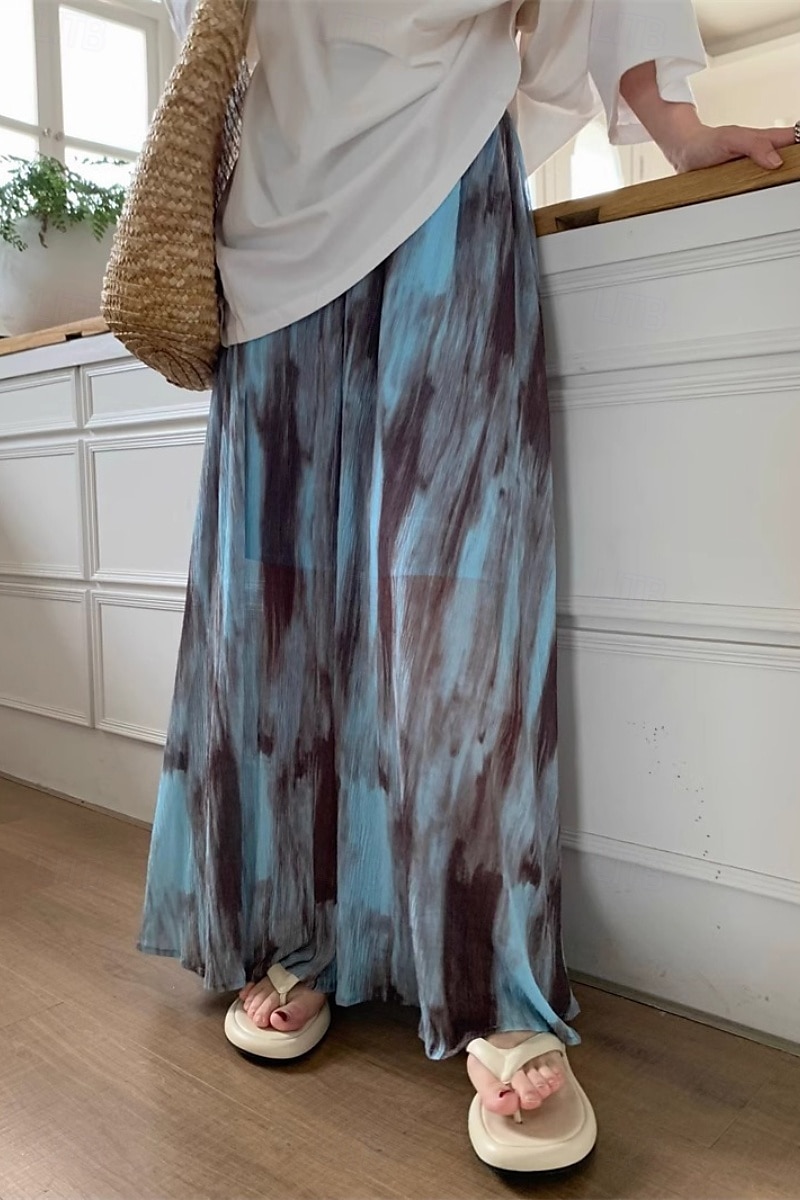 Pentru femei Fustă Epocă Boho Maxi Talie Medie Fuste Cravată Imprimeu Micro-elastic Vacanță Casul / Zilnic Negru Albastru piscină Vară Poliester 2025 - $22.99 –P7