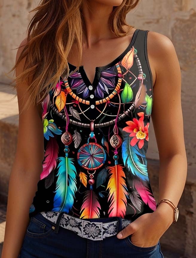 Dames Camisole Tank Top Bloemen Paisley Bohemia Vintage Etnisch Mouwloos Geometrische Hals Regular Tops Dagelijkse Knopen Print Zwart Oranje Groen Grijs Zomer Lente 2025 - $17.99 –P1