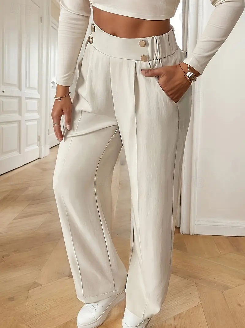 Femmes Slacks Mode Chino Longueur complète Taille haute Uni Avec Poches Confortable Doux Non Elastique Bureau / Carrière Décontracté Quotidien Abricot Noir Marine foncé Kaki Printemps, Automne de 2025 ? $19.99 –P3